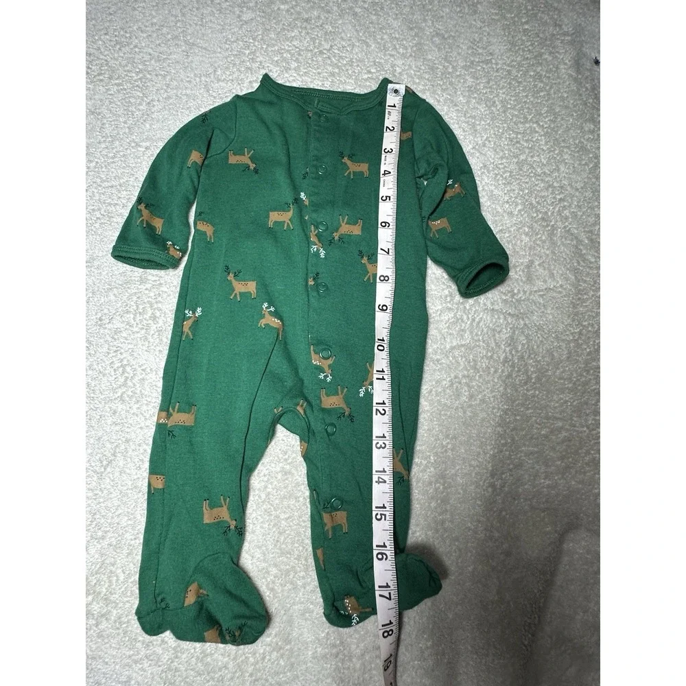 Carter's Baby Sleeper Button Snaps Green With Deer Christmas Holiday 3 Months